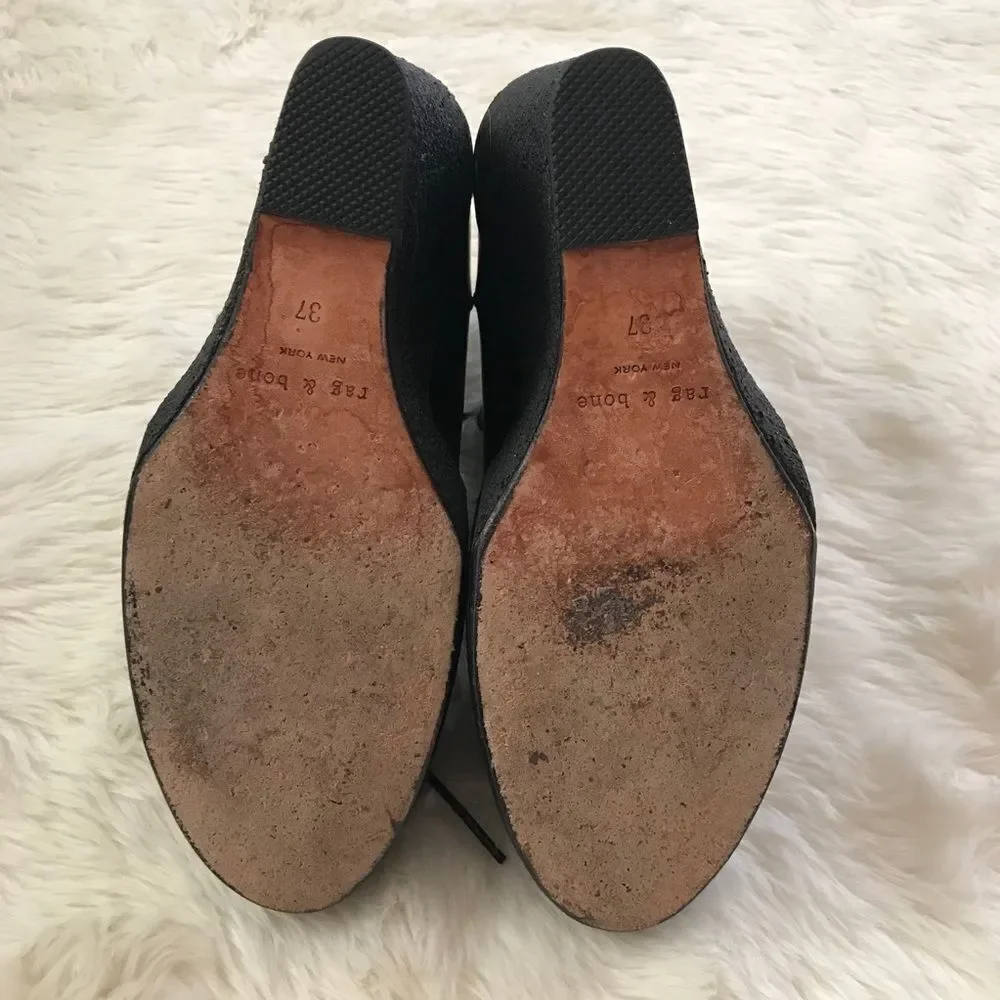 RAG & BONE Black Wedge Leather Bootie Ankle Boot Distressed Odval Desert‎ Size 7